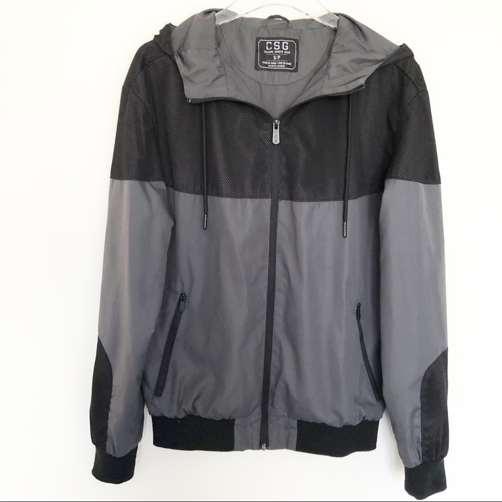 CSG Champs Mens Windbreaker Gray Black Jacket - Size Small